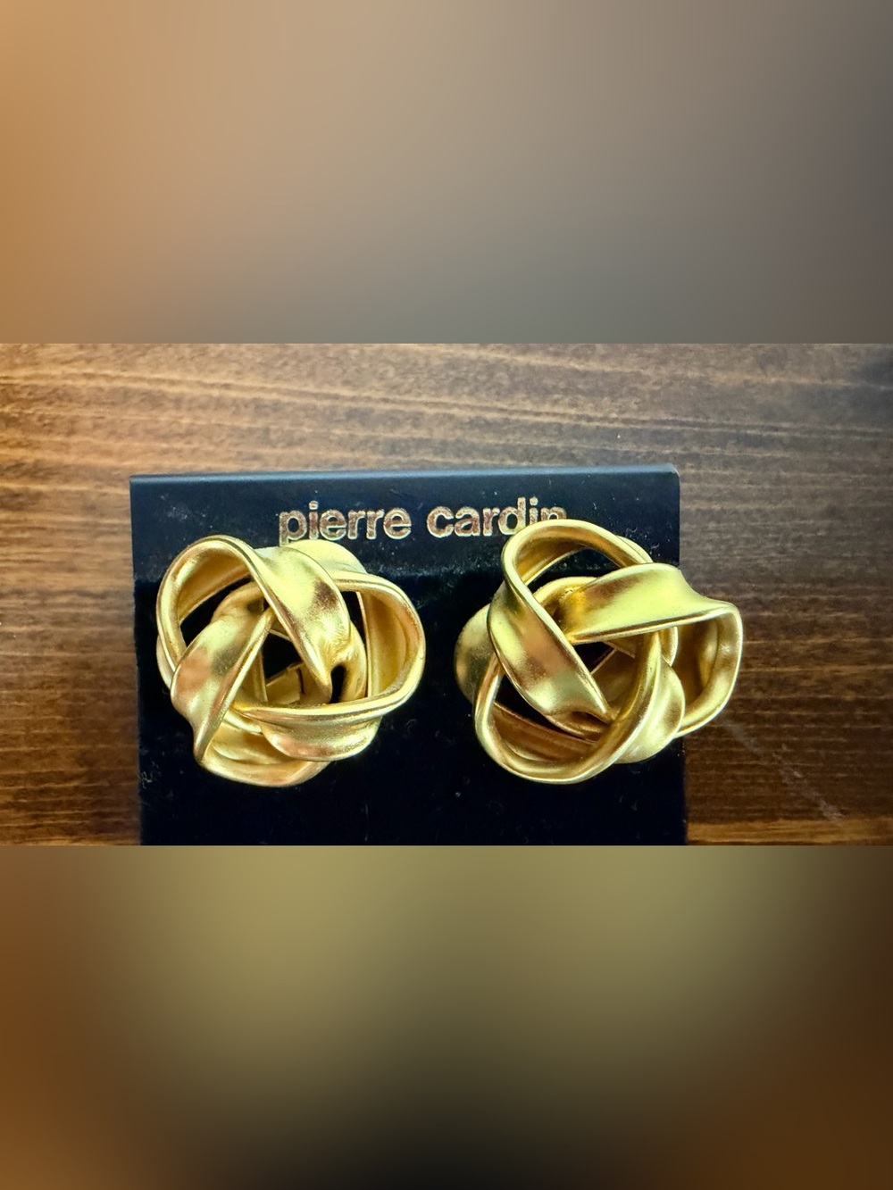 Vintage Pierre Cardin Gold Tone Twisted Love Knot Pierced Earrings Matte Retro